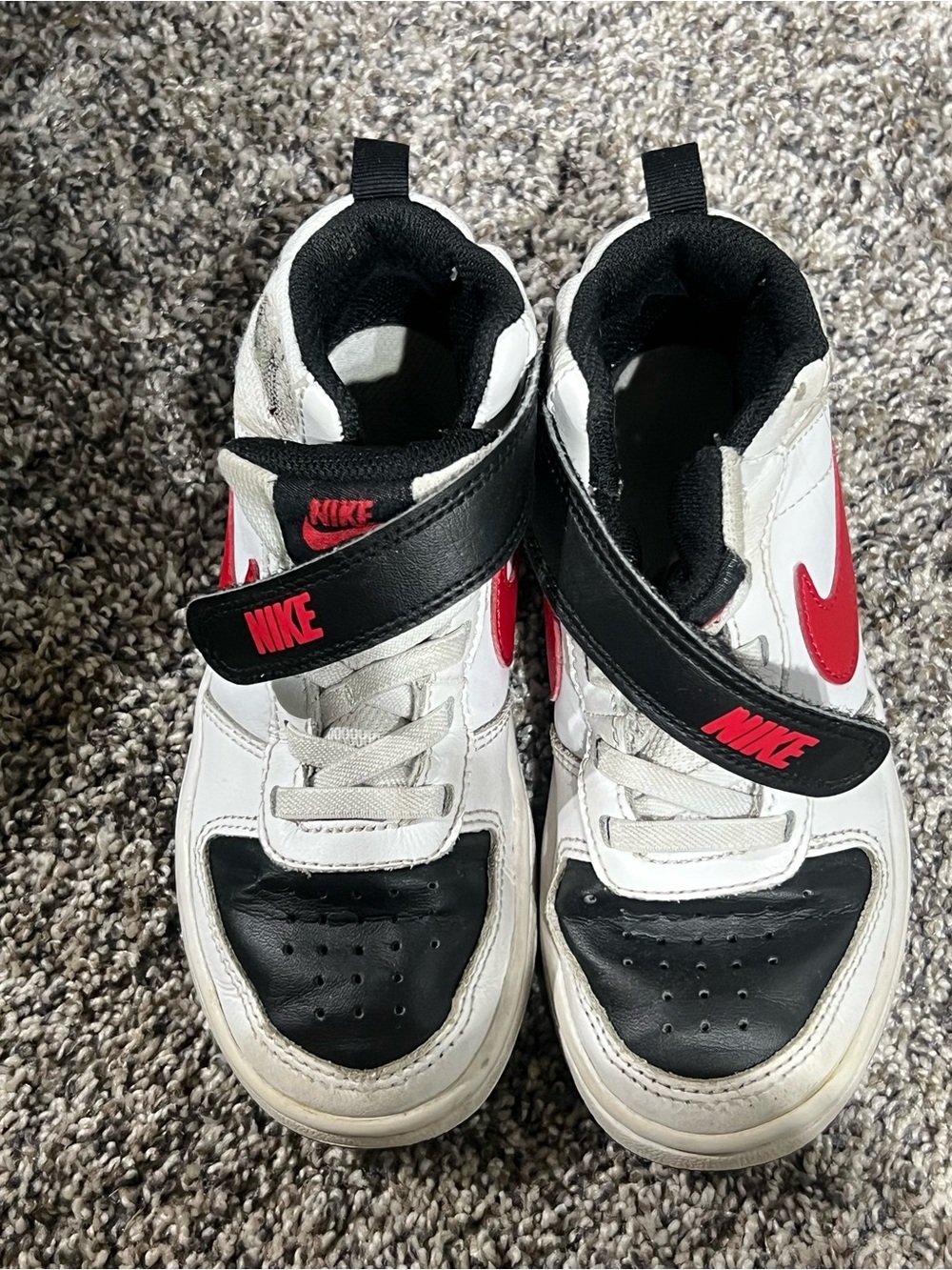 Nike Kids White Black & Red High-Top Velcro Sneakers